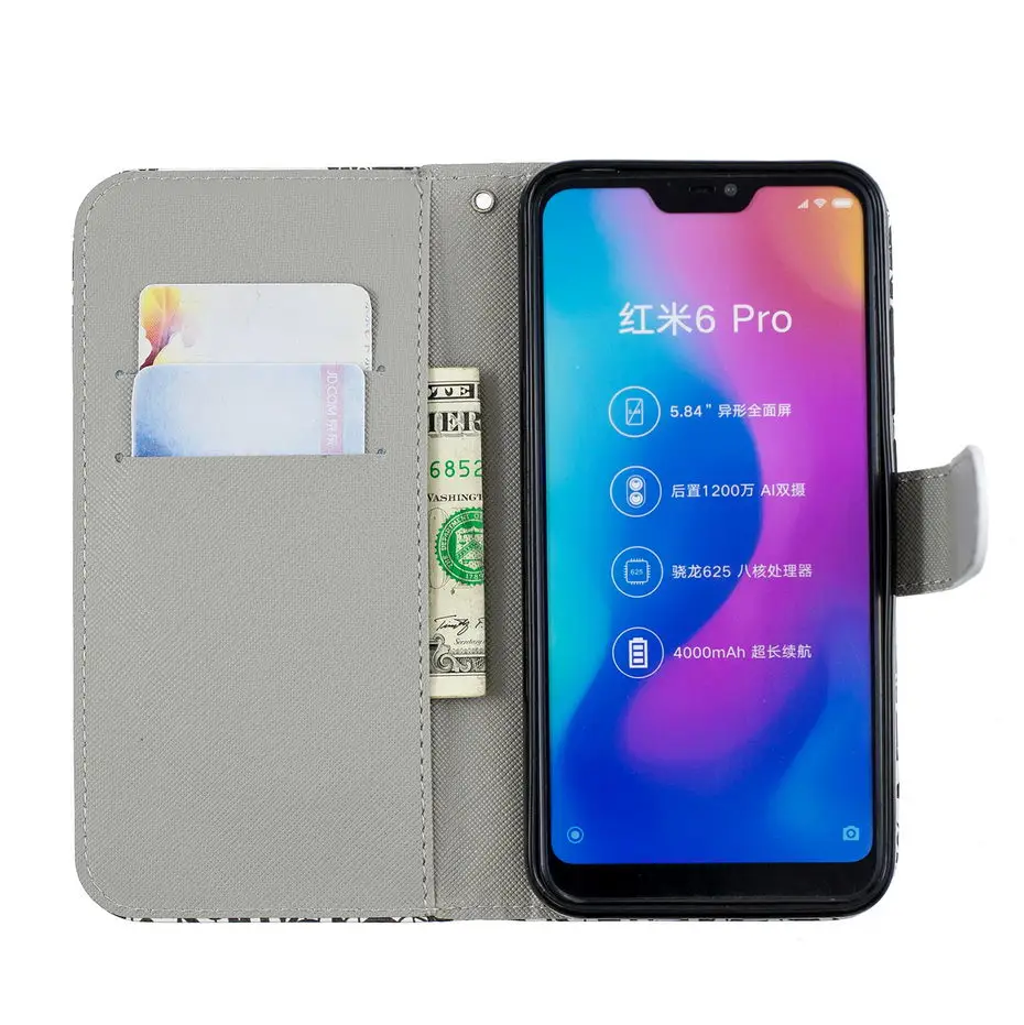 Роскошный флип чехол бумажник для Xiaomi Redmi 5 5A Plus 6 Pro стильные чехлы книжки