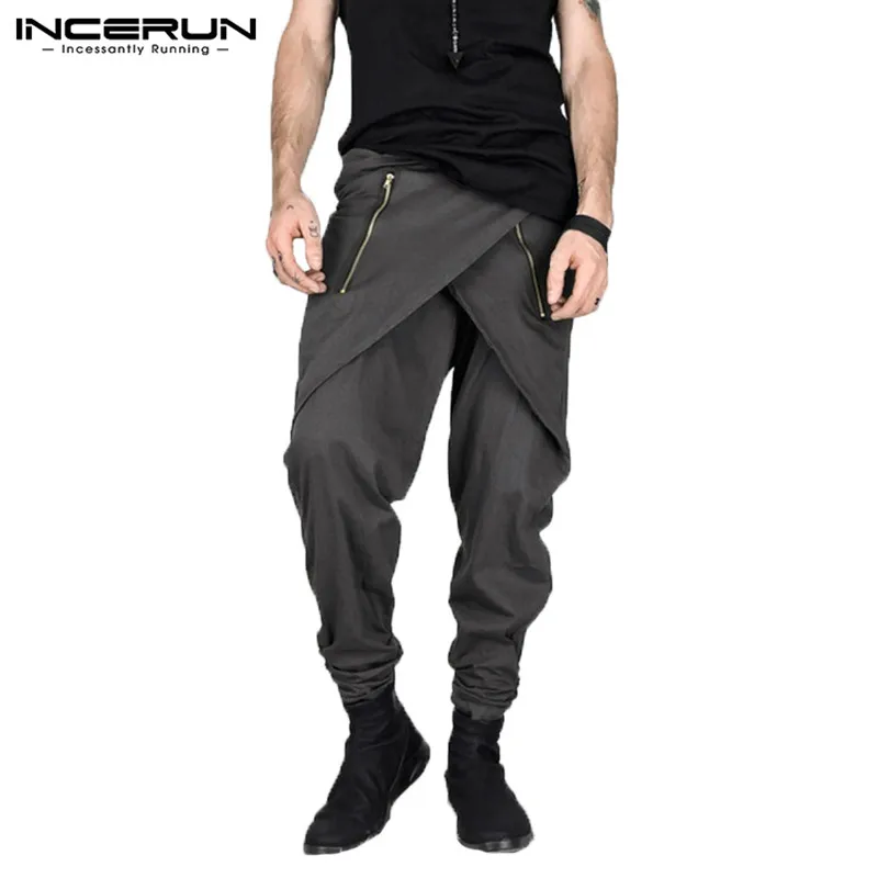 Gray Pants INCERUN, новинка, модные мужские шаровары, для бега, необычная уличная одежда, хип-хоп, на молнии, мешковатые брюки, мужские повседневные штаны, Hombre, 5XL - Цвет: Gray Pants