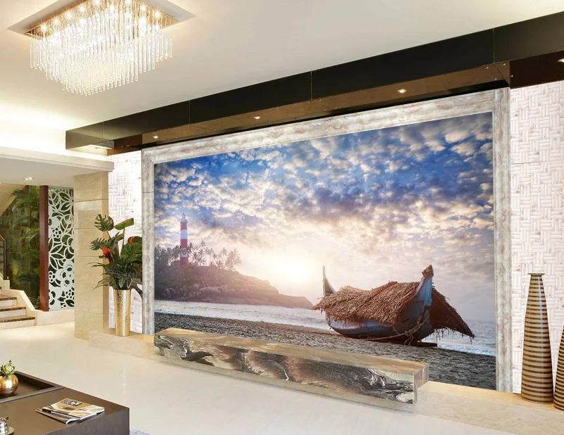 

[Self-Adhesive] 3D Beach Boat Sunrise Landscape 11 Wall Paper mural Wall Print Decal Wall Murals