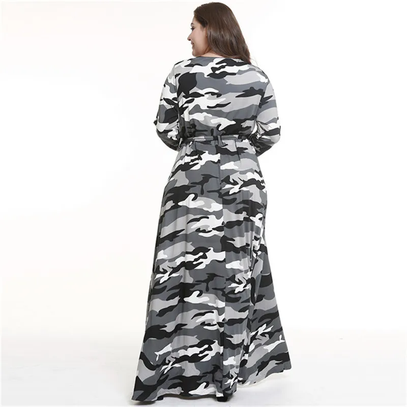 Модные камуфляжные платья больших размеров женские весенне-летние Макси-платья
