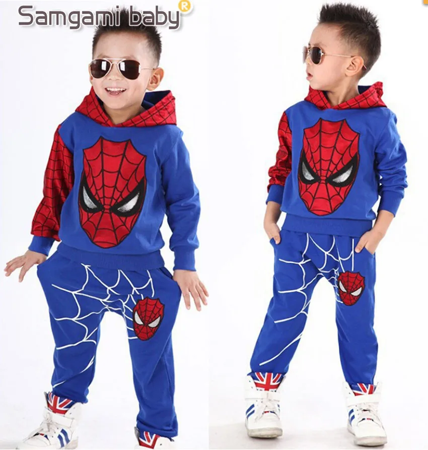 Samgami Baby с изображением Человека-паука из комиксов Marvel; Детские Детский костюм костюмы 2 шт. в комплекте носить спортивные Костюмы куртка+ комплект со штанами