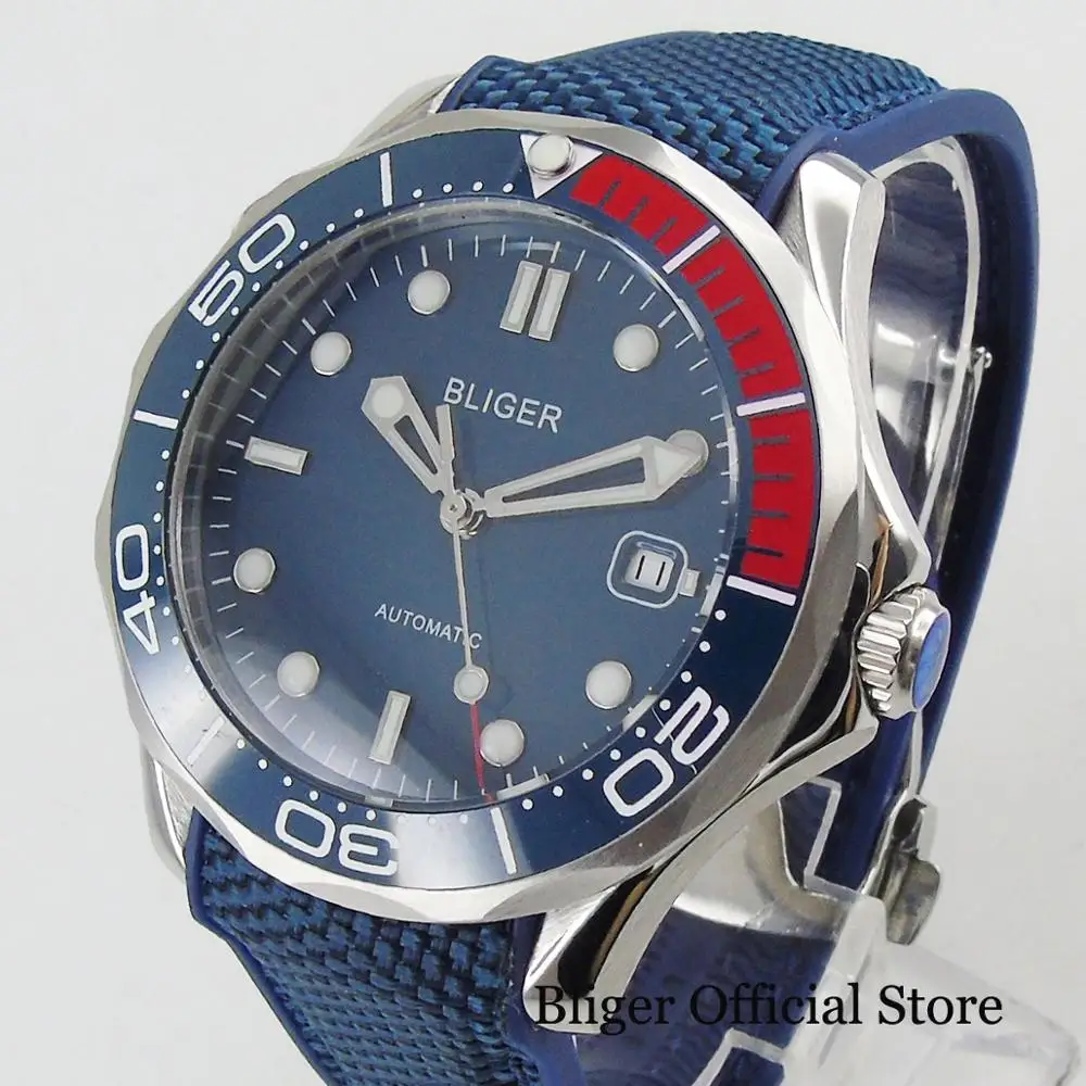 

BLIGER 41mm Self Winding Men's Watch Round Case Automatic Movement Rubber Strap Ceremic Bezel