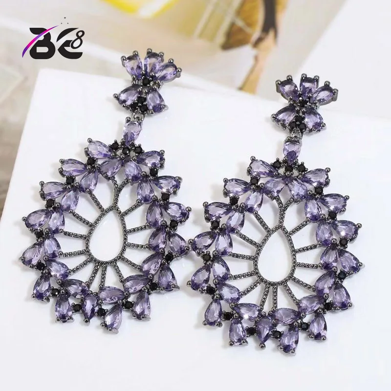 

Be 8 Fashion Luxury Long Water Drop Design Dangle Earrings Full Mirco Pave Cubic Zirconia Engagement Party Drop Earring E826