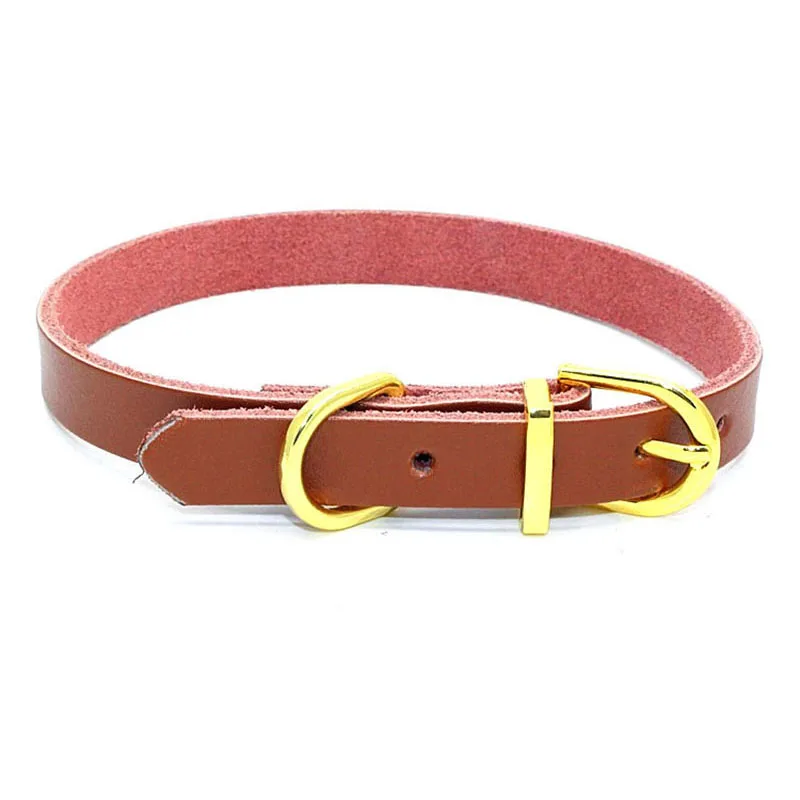 Soft Real Leather Pet Small Dog Cat Collar with Golden Buckle Simple Fashion Design Necklace for Kitten and Puppies | Дом и сад