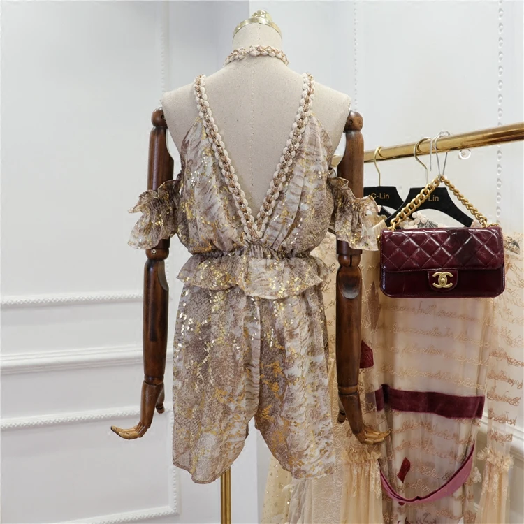 Женский шифоновый комбинезон с высокой талией привлекательный Вязаный V