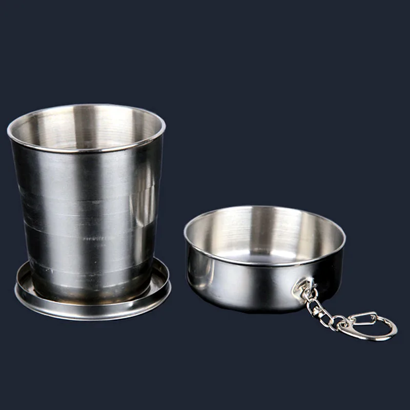 250ML Складная чашка из нержавеющей стали для кемпинга, для путешествий на открытом воздухе, разборная Складная чашка с брелком, металлическая чашка для вина 60/150/250 м - Цвет: 250ML
