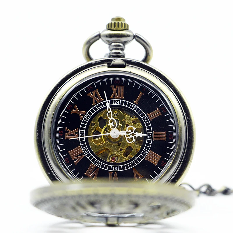 Bronze Digital Display Skeleton Breeze Manual Mechanical Pocket Watch Vintage Pendant Necklace Bracelet Steampunk Clock Gift