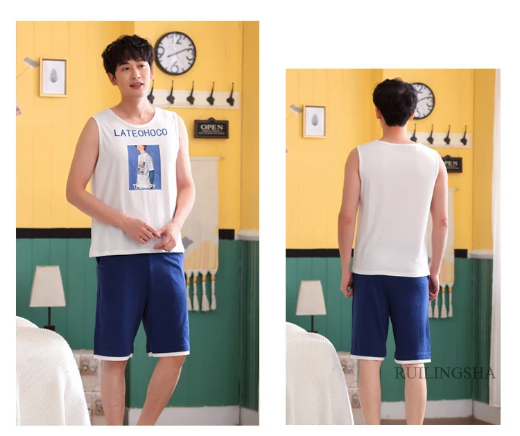 Women and men couple pajamas summer new vest cotton cartoon thin ladies sleeveless shorts casual pajama sets pajamas pajama set