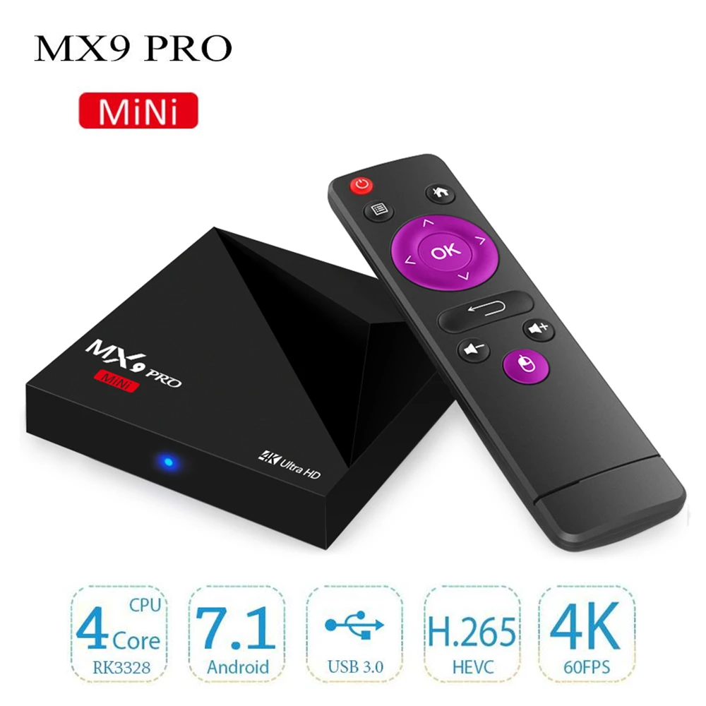 MX9 PRO мини Android 7 1 ТВ Box Quad core RK3328 Cortex A53 1G RAM 8G ROM Smart Декодер каналов кабельного