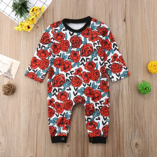 Комбинезон с длинными рукавами и цветочным принтом для новорожденных маленьких