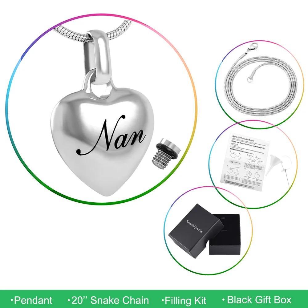 MJD8100 Nan похоронная гравировка из нержавеющей стали ожерельлье с урной на память
