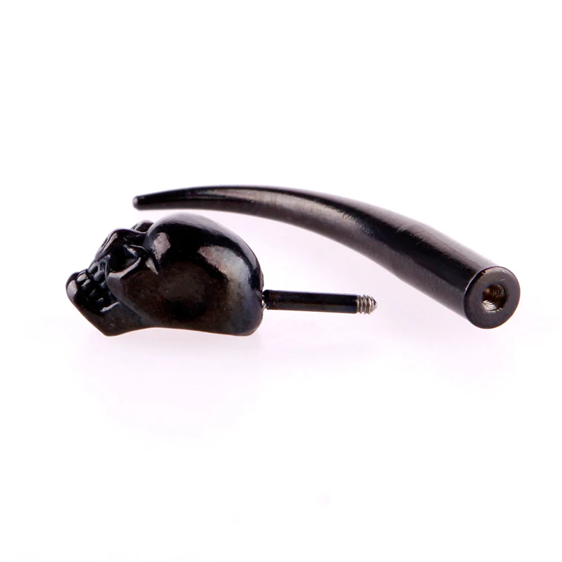 Модные уникальные длинные серьги #48380 с черным рожком в виде черепа топика|earring