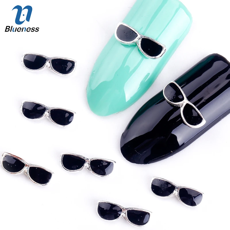 Blueness 10Pcs/Pack New 2015 Whole Black Sunglasses Rhinestone 3D Nail Art Decorations DIY Alloy Nails Tools Top TN1031|rhinestone 3d|alloy nail3d