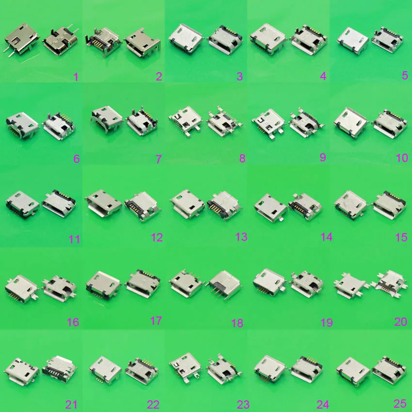 YuXi 25 моделей 100 шт./лот Micro USB Jack 5P 5pin разъем для зарядки Mix SMD DIP V8 порт данных |