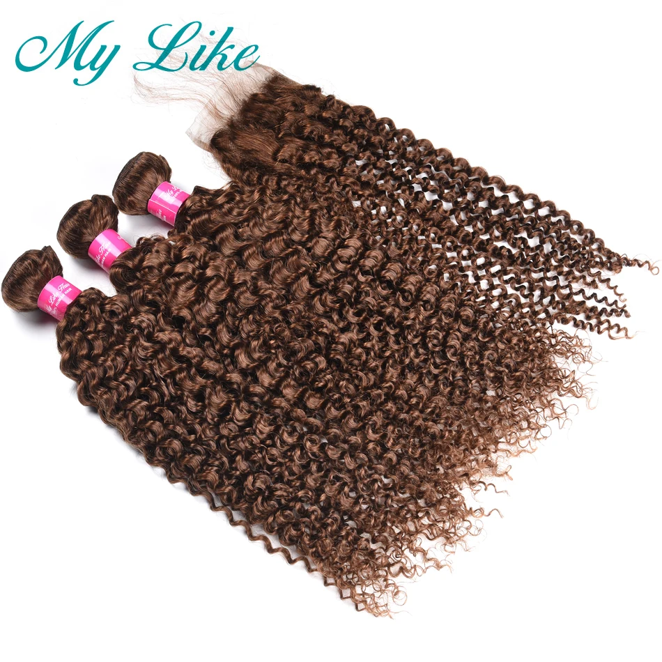 My Like индийские волосы плетение 3 пучка с закрытием не Реми человеческие для