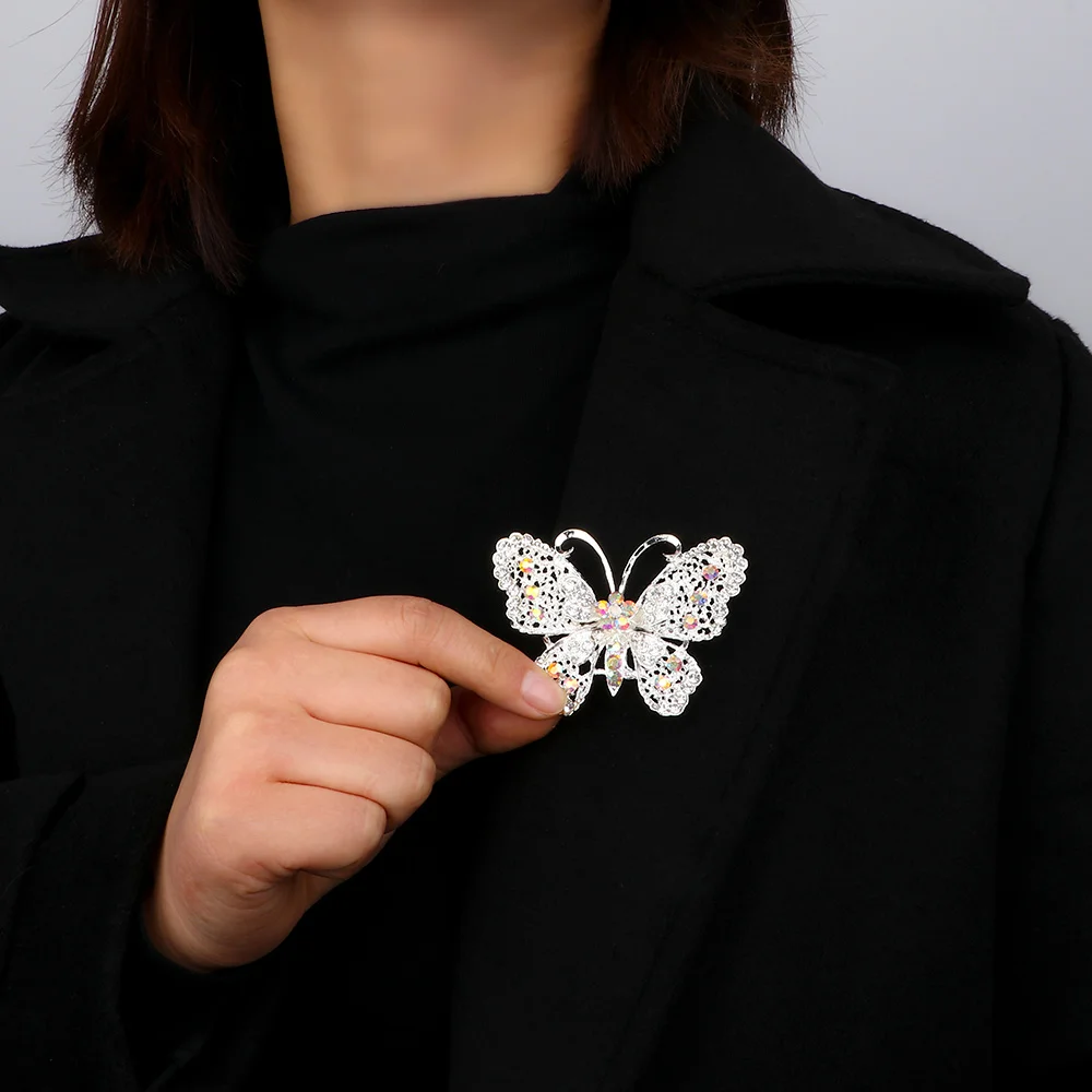 Модная ажурная брошь с кристаллами в форме бабочки милая булавка броши