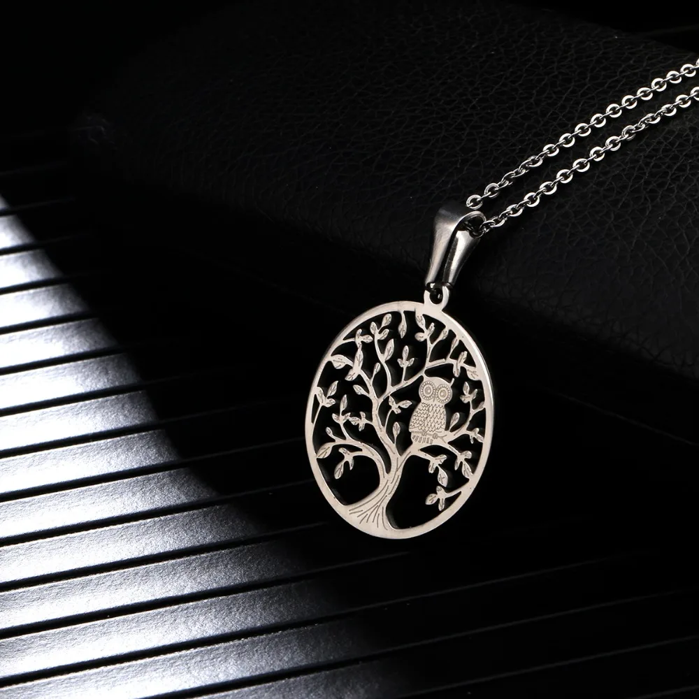 Ожерелье с подвеской Древо жизни маленькой совой модные круглые чокеры из