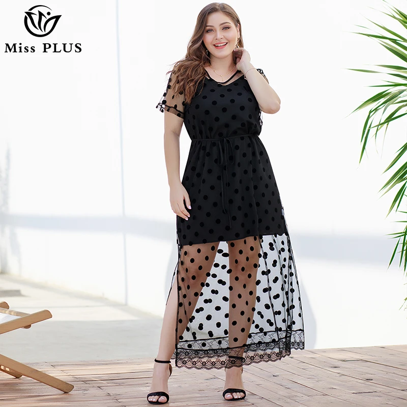 Женское летнее Элегантное макси-платье больших размеров сексуальные сетчатые