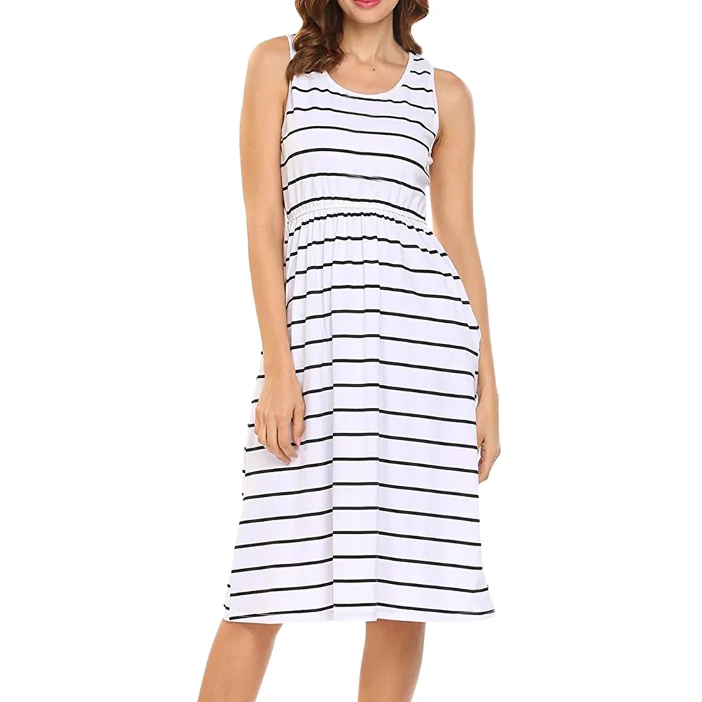 Vestidos Verano/элегантное женское Повседневное платье с круглым вырезом без рукавов