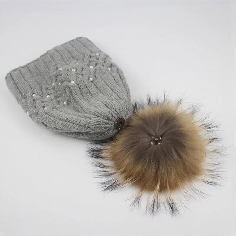 2017 перламутровые женские зимние шапки из натурального меха енота вязаные