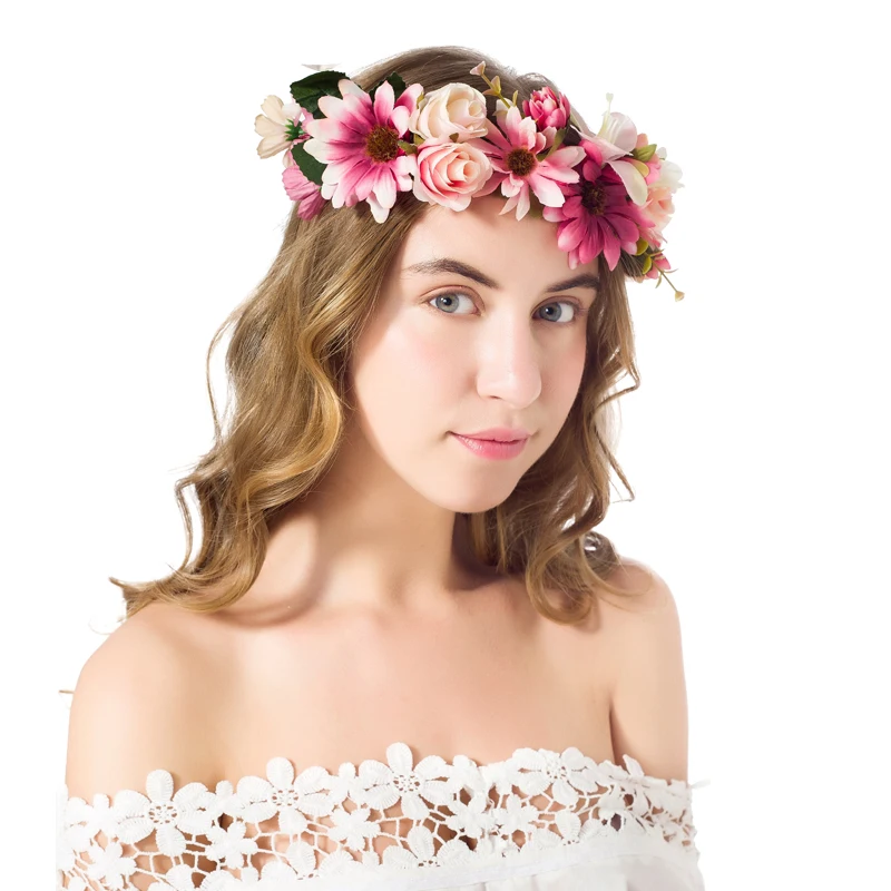 

Calliopsis flower wreath bridal women headdress floral adjustable garlands bride wedding photography craft wreath headdress