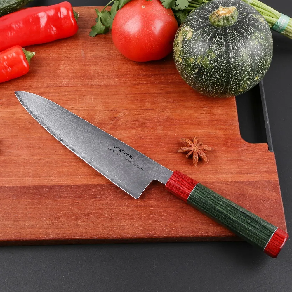 Японские Дамасские поварские ножи Mokithand, 8 дюймов, кухонный нож из высокоуглеродистой стали, профессиональный нож из нержавеющей стали для филе мяса и рыбы