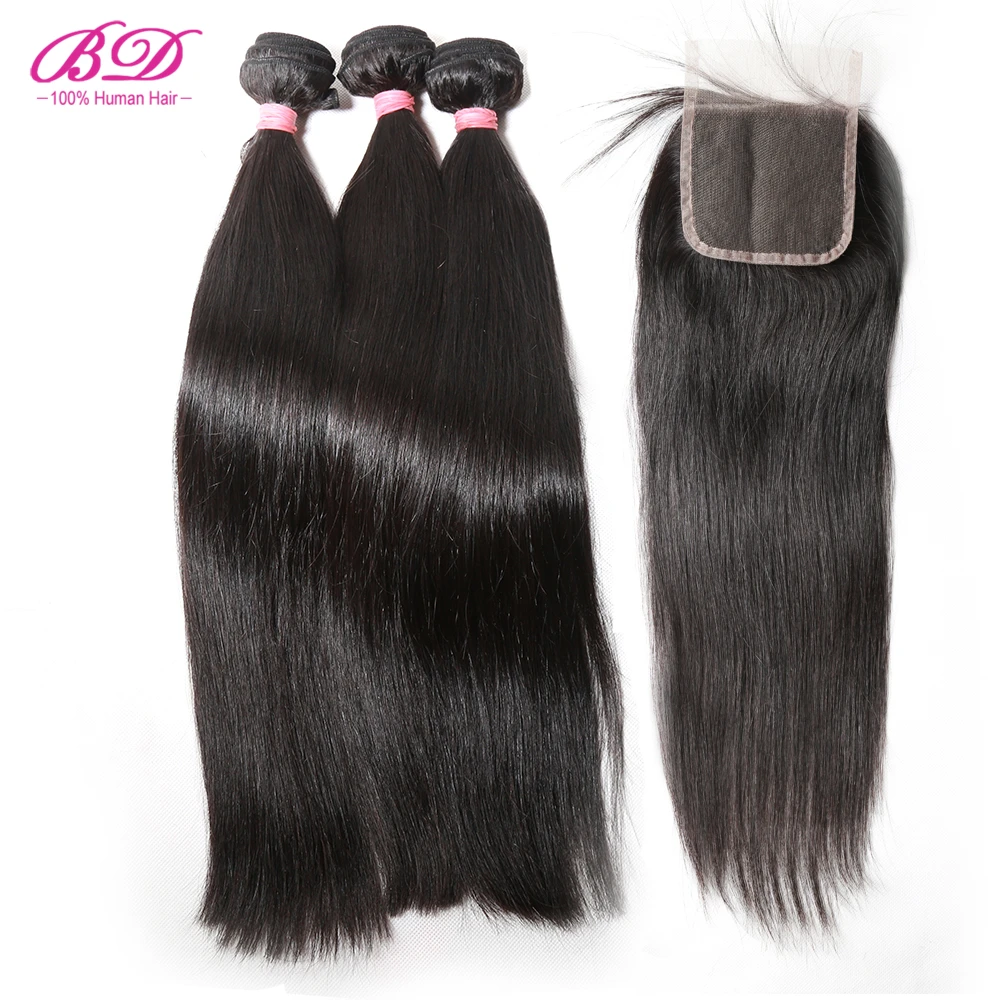 

10A Grade Brazilian Virgin Hair Straight Bundles with Lace Closure Cuticle Aligned Human Hair Bundles with Closure