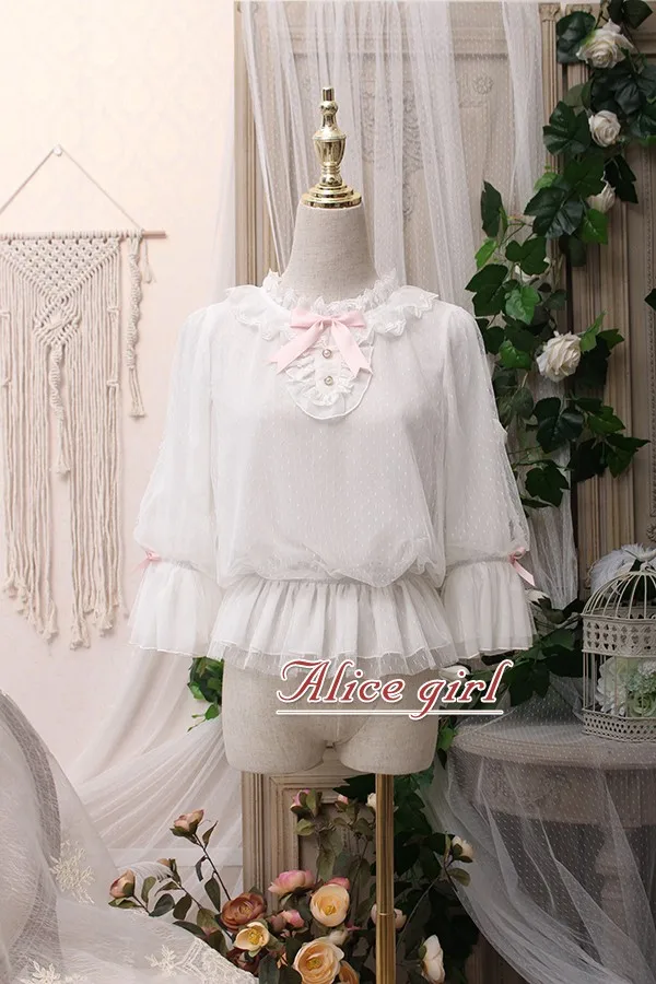 Котенок в раме~ Милая белая женская шифоновая блузка белый топ от Alice Girl~ предзаказ