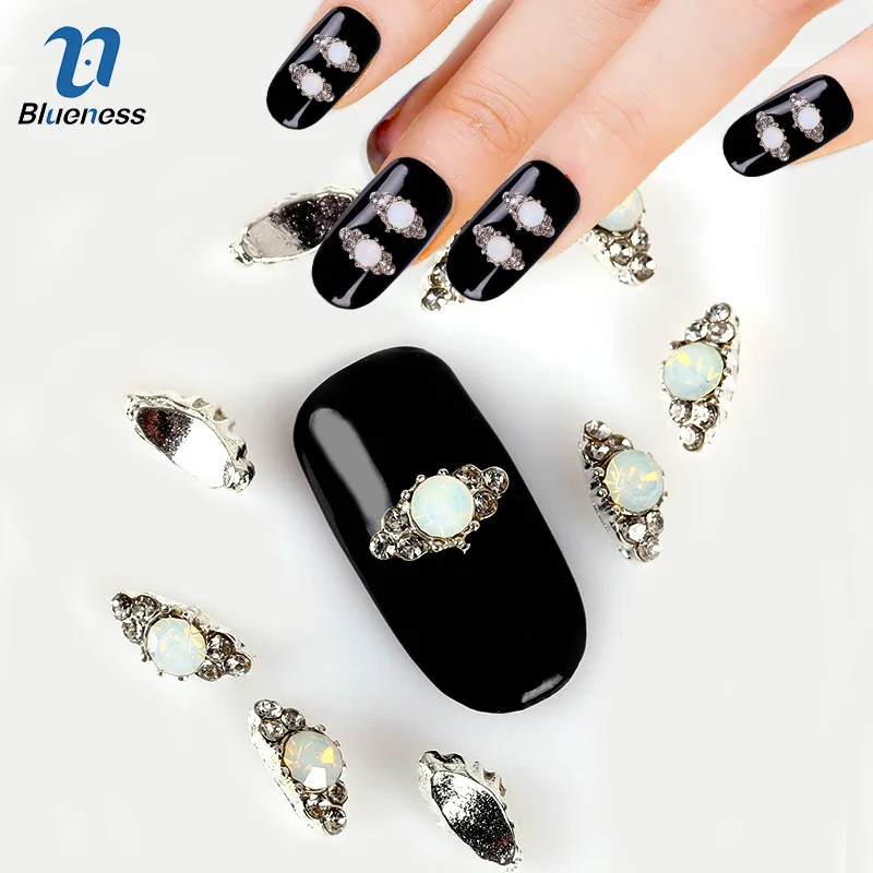 10 шт. белый блеск 3D Дизайн ногтей Аксессуары с Стразы сплав Стикеры Талисманы