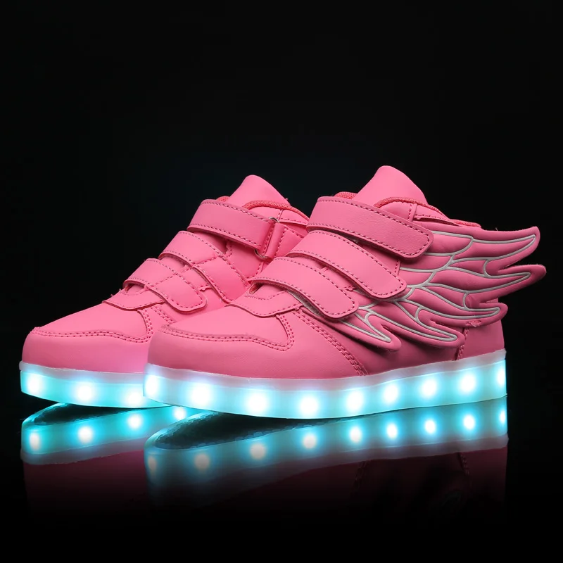 

2018 Fashion Pink USB Charging Led Children Shoes With Light Up Kids Casual Boys&Girls Luminous Sneakers Glowing Shoe Hook&Loop