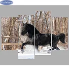 5D,diy, алмазная живопись, 4 шт., Черная лошадь, животные, вышивка крестиком, полная, алмазная вышивка, 3d Мозаика, узор, вышивка бисером, подарок