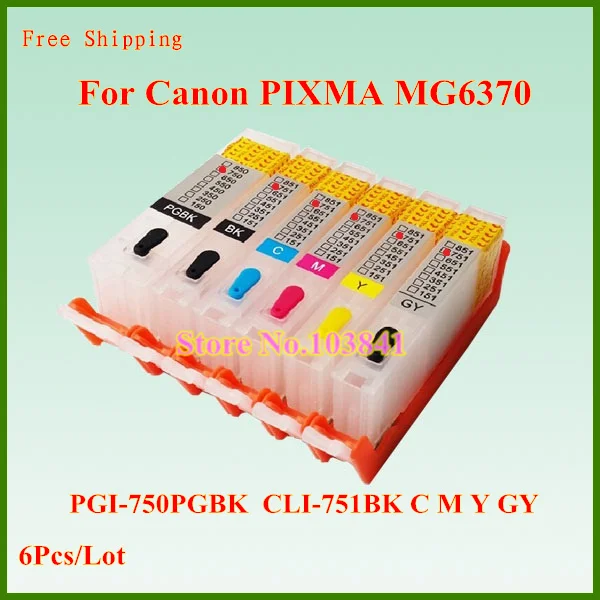 Пустой PGI 750 CLI 751 многоразовый картридж с чипом 6 цветов для принтера Canon PIXMA MG6370