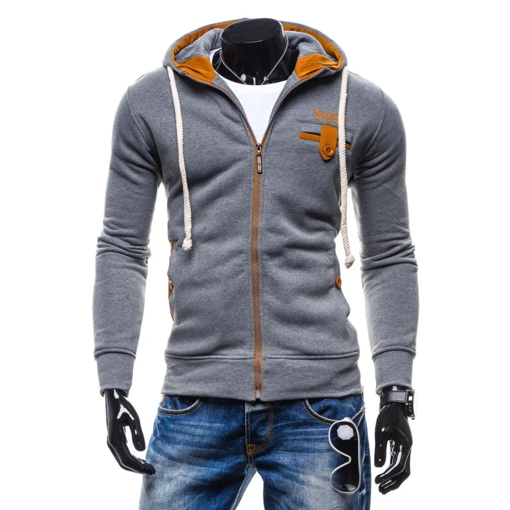 Мужская толстовка с капюшоном ZOGAA черная Повседневная Толстовка на молнии в