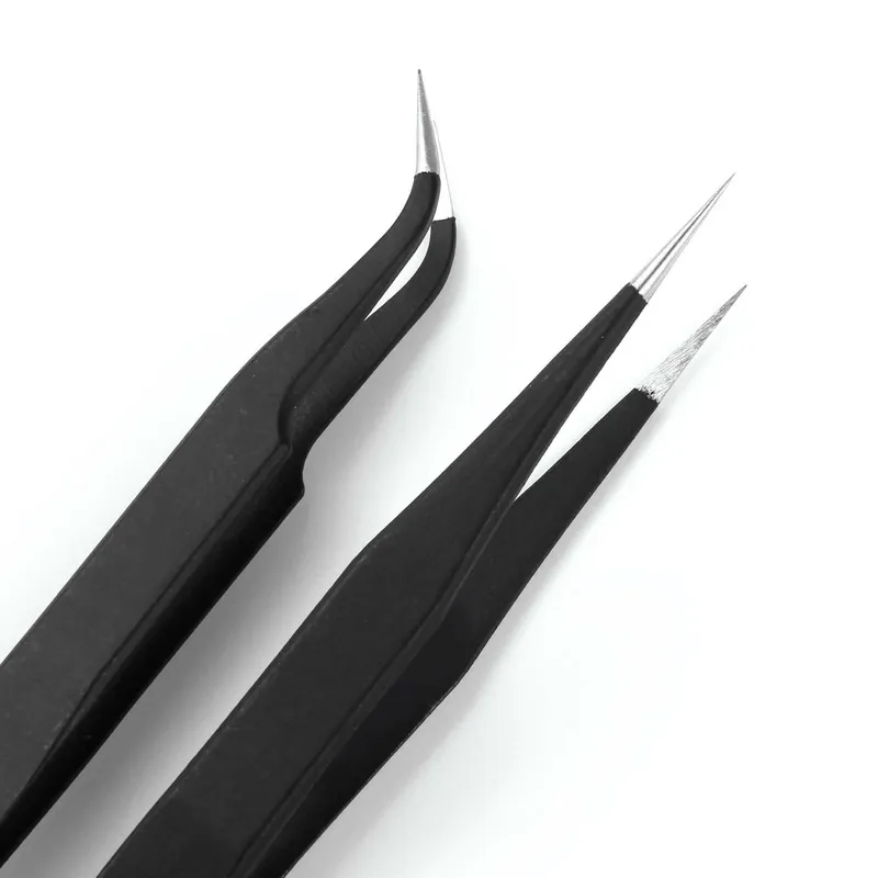 Безликий 2 шт локоть и прямой черный пинцет для ногтей зажим блестки кусачки