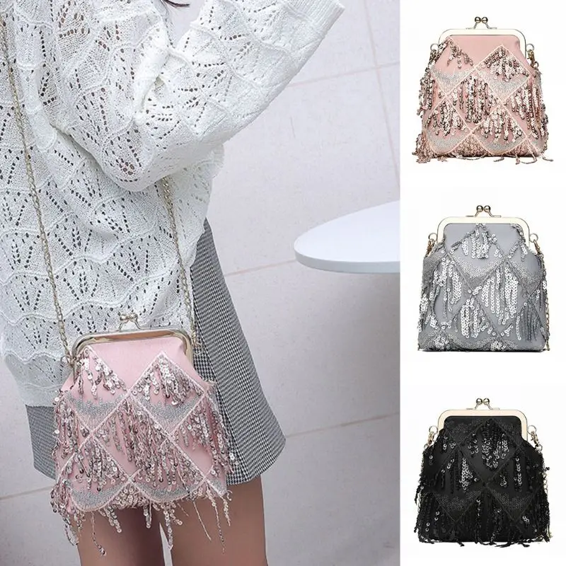 Luxury Handbags Women Bags Designer Fashion Women Vintage Handbag Small Sequins Kiss Lock Messenger Shoulder Crossbody Bag