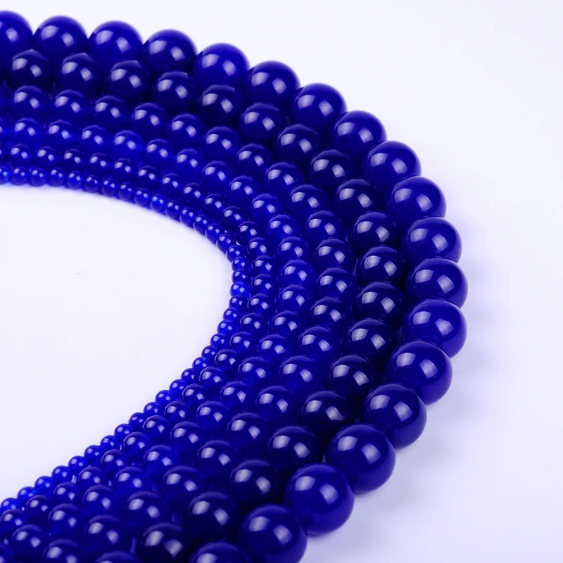 Оптовая продажа круглые темно-синие Бусины Из Натурального халцедона 4 6 8 10 12 мм AAA