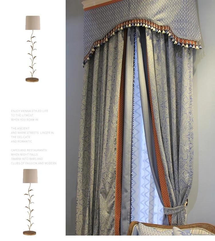 Голубые шторы из натурального хлопка и льна по индивидуальному заказу в