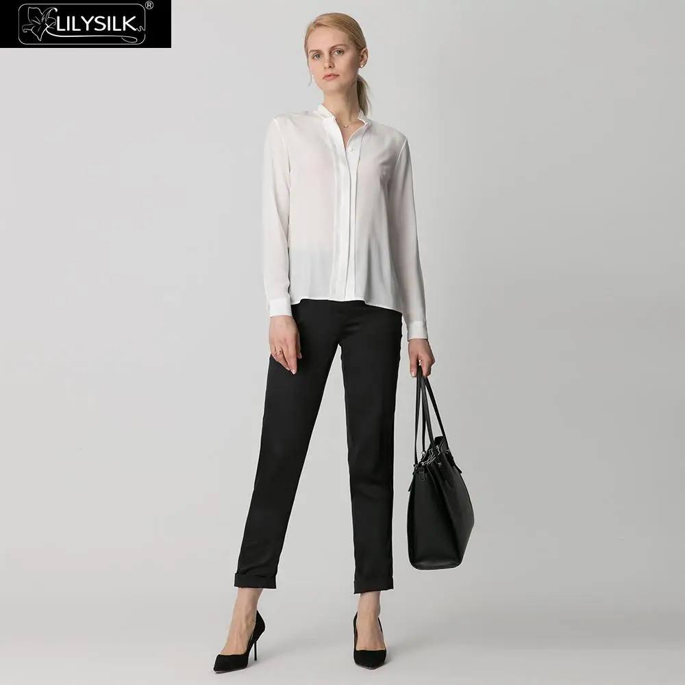 LILYSILK блузка эффектная и сексуальная шелковая стоячий воротник женская