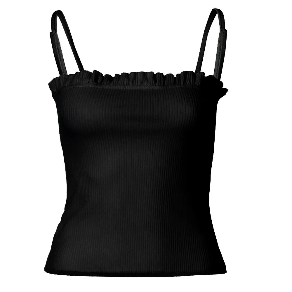 Fashion Women Ruffles Tank Top Vest Off Shoulder Halter Blouse tight Camisole normal design bluzka na ramiaczkach | Женская одежда