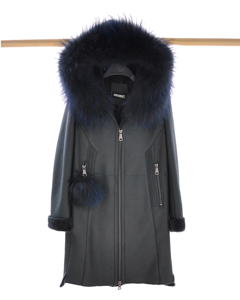 New Arrival Real Sheepskin Lady Coat With Fox Fur Collar With Long Sleeve Zipper Elegent Style Thick Warm Fur