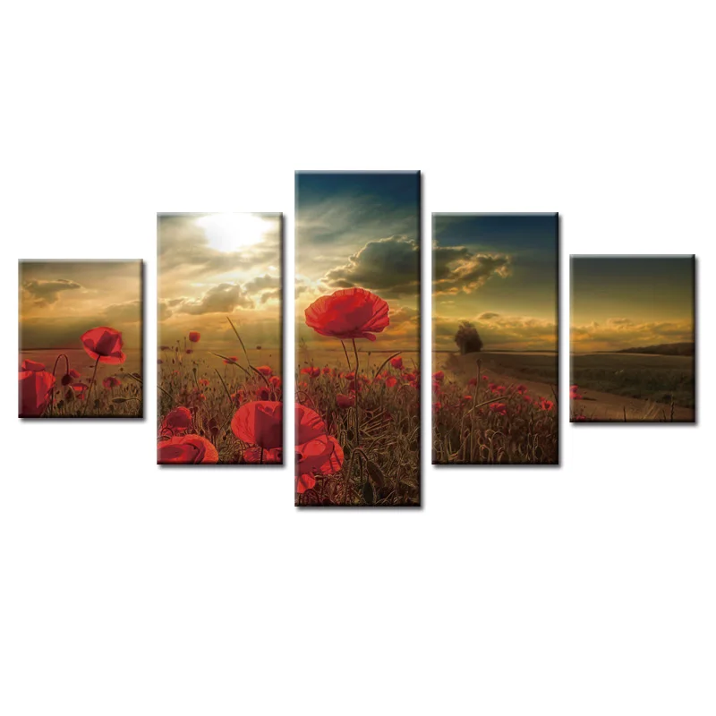 Абстрактные Ретро постеры для украшения дома 5 шт. Красный мак цветок пейзаж