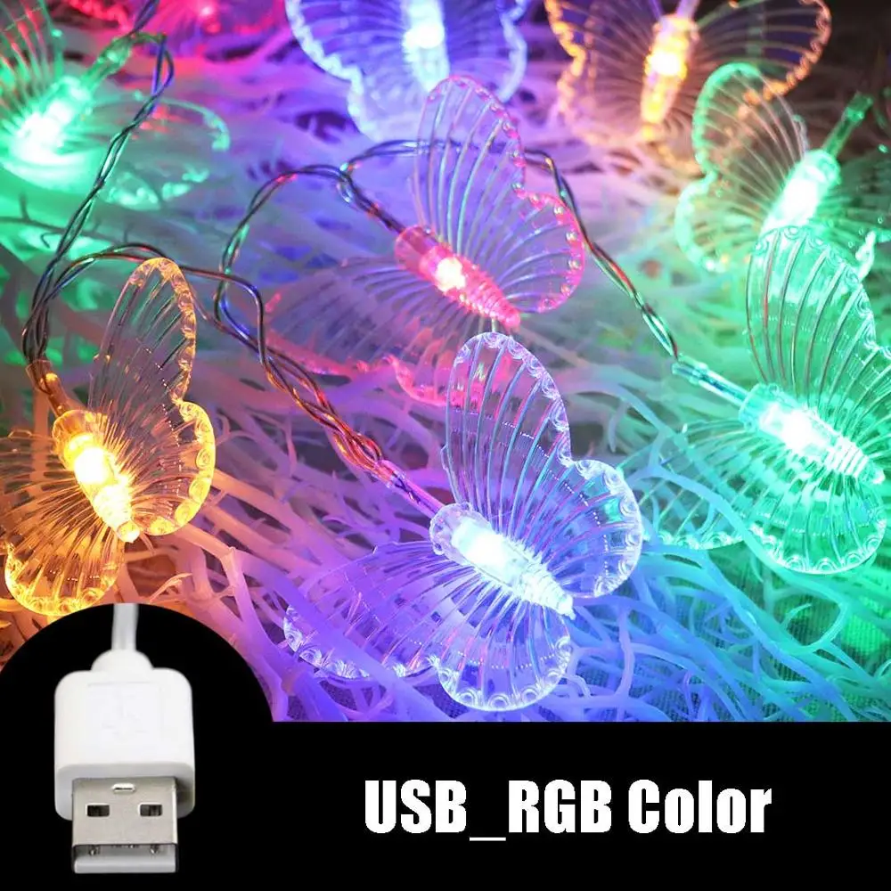 USB RGB Светодиодный светильник-гирлянда в виде бабочки, Fiary светильник s для внутреннего и наружного сада, вечерние, рождественские, свадебные украшения, USB Gerlyanda IQ - Испускаемый цвет: USB RGB