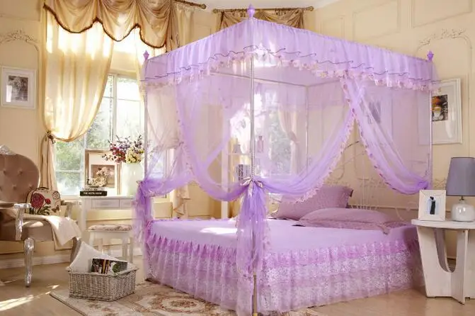 Принцесса 4 углы постельная Кровать Навес Москитная сетка Твин Полный/Королева