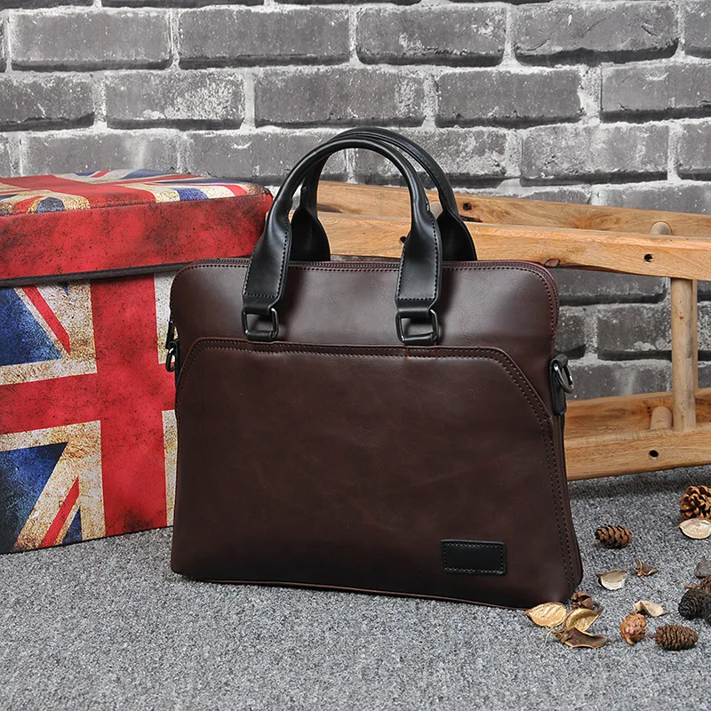 

2018 Crazy Horse PU Leather Men Briefcases Bags Men's Travel Bag OL Shoulder Bags For Male Black Handbags Popular Man Tote Bag