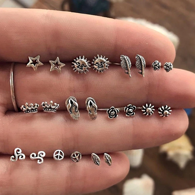 DANZE 11 пар/компл. Boho Винтаж корона цветок лист пентаграмма серьги набор для Для