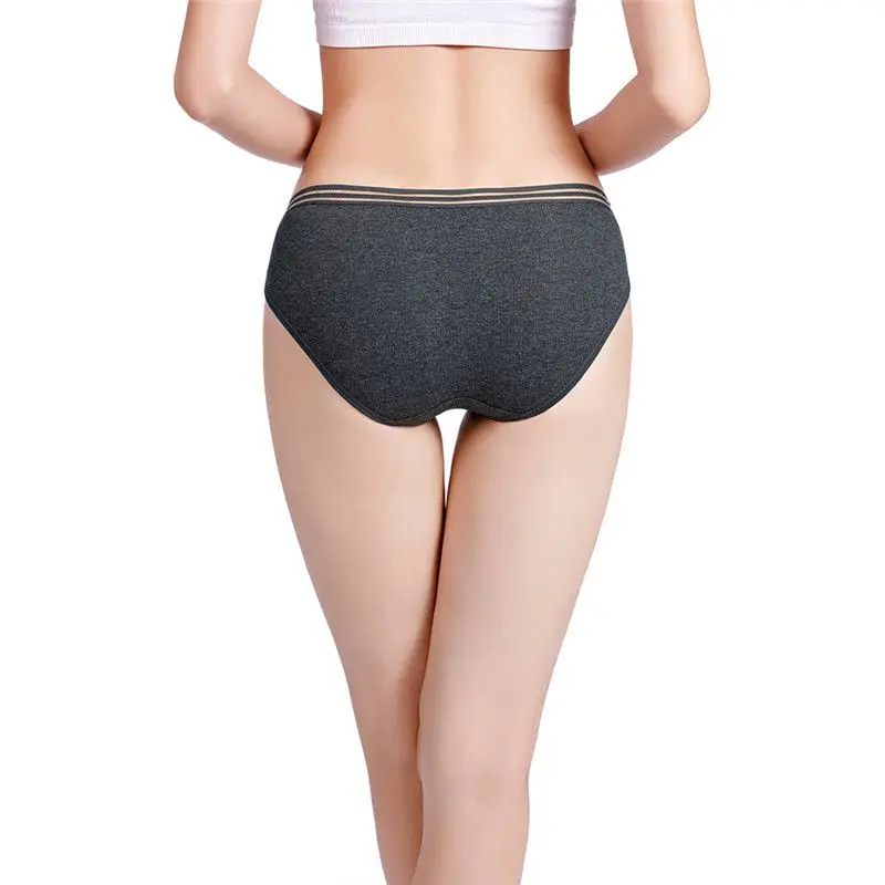 Women Vertical Striped Cotton Panties Elastic Crotch Lingerie Female Mid Waist Breathable Briefs Intimates Underwear | Женская одежда