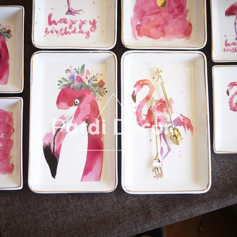 Керамическая посуда прямоугольная тарелка с фламинго для торта поднос ювелирных