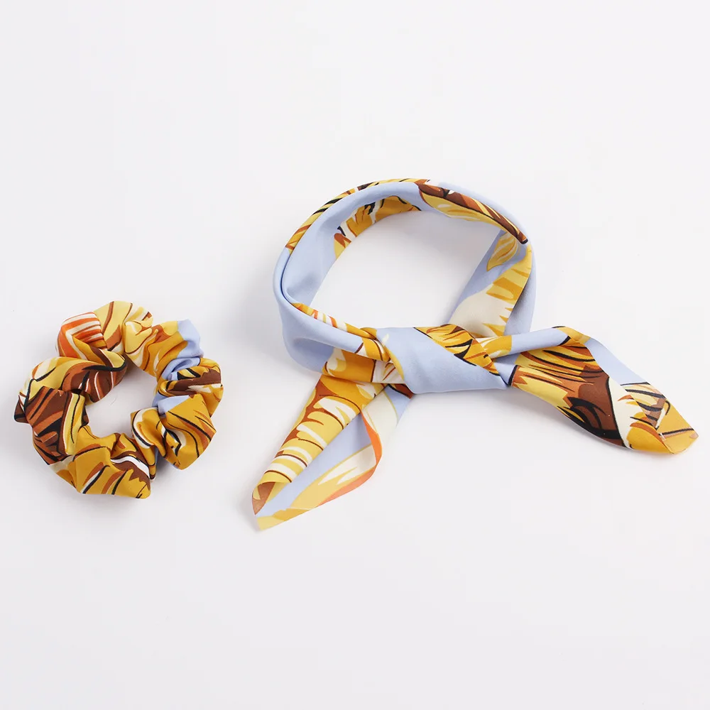 New Ribbon Scrunchie Chiffon Headband Summer Beach Scrunchies Women Elastic Hair Bands Girls Ties Printed Accessories |