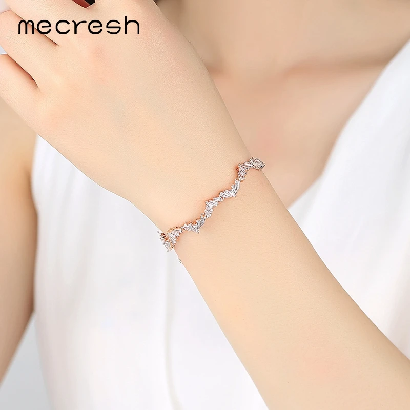 

Mecresh Gold/Silver Color Unique Cubic Zircon Pulseras Bijoux Street Style Bracelets for Women Twist Water Wave Bracelet MSL269