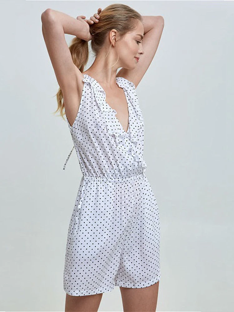 2019 Лето спинки комбинезон Для женщин в горошек сексуальные комбинезоны для дам